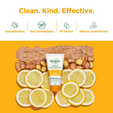 Simple Protect N Glow Vitamin C Glow Facial Wash 100ml | 100% Soap-Free Facewash | Bright & radiant skin| For dull & tired skin